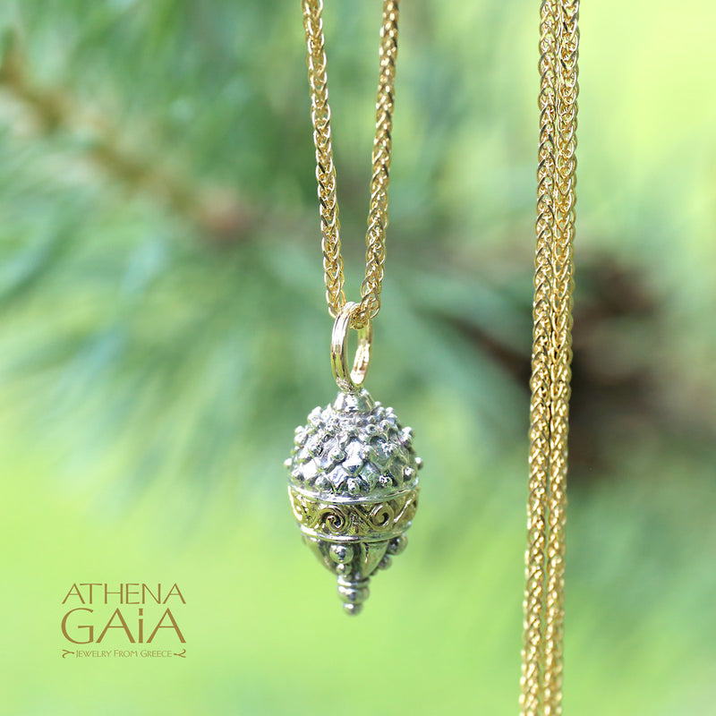 Santorini Pine Cone Pendant - 18k Gold & Sterling Silver Pendant