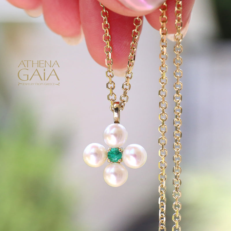 Pearl Eastern Cross Necklace - 14k Gold - Greek Cross