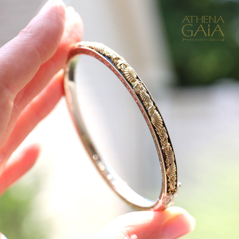 Thalassa Seashells Bracelet - 18k Gold and Sterling Silver - Hinged Bangle Bracelet
