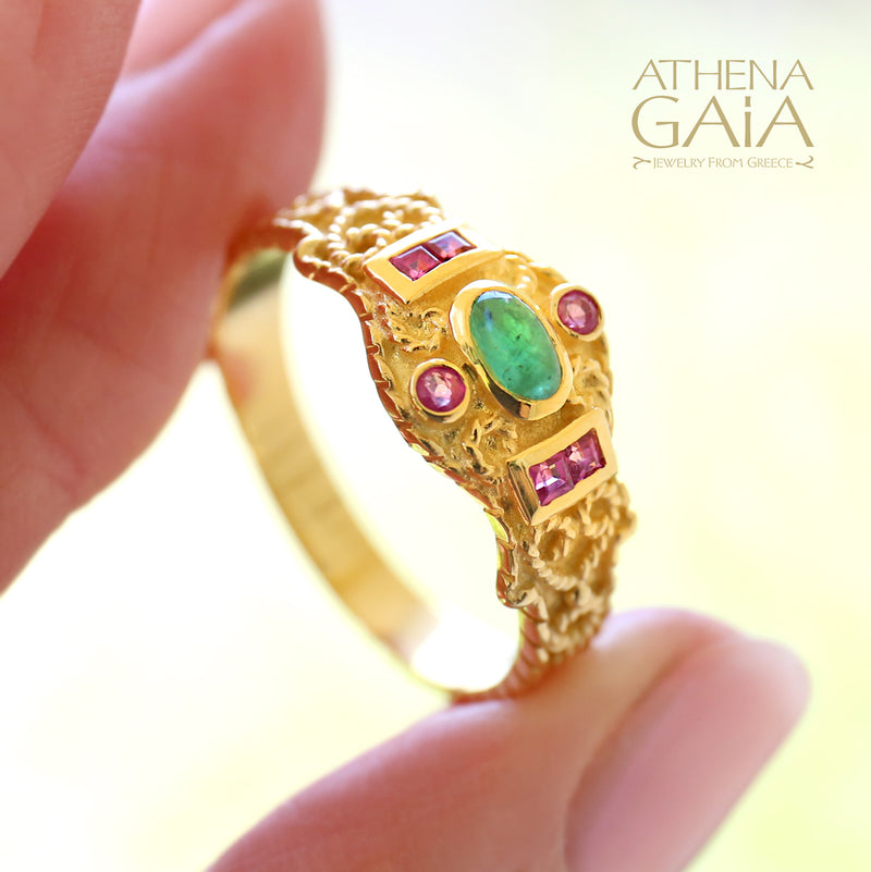 Regal Byzantine Bar Flank Ring - 18k Gold Ring