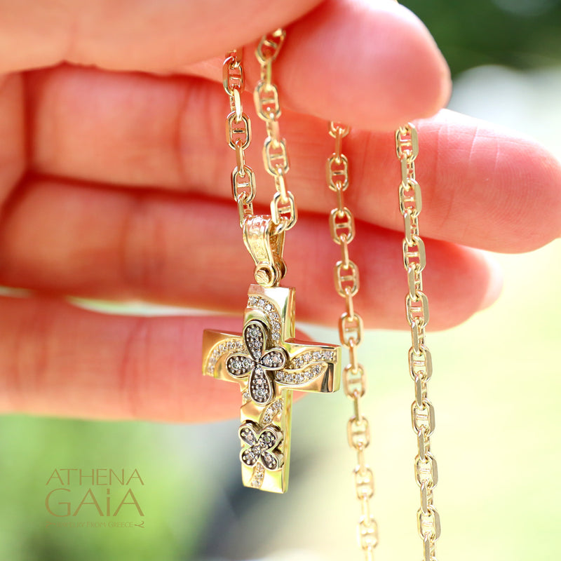 Cosmic Flowers Cross - 14k Gold - Orthodox Cross