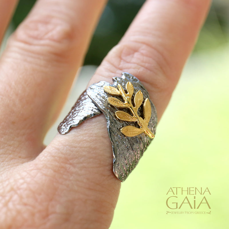 Champion Olive Branch Wrap Ring - 14k Gold & Sterling Silver Ring