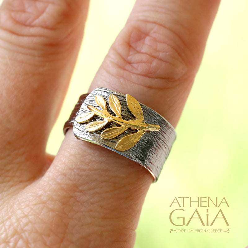 Champion Olive Branch Band Ring - 14k Gold & Sterling Silver (In-Stock)