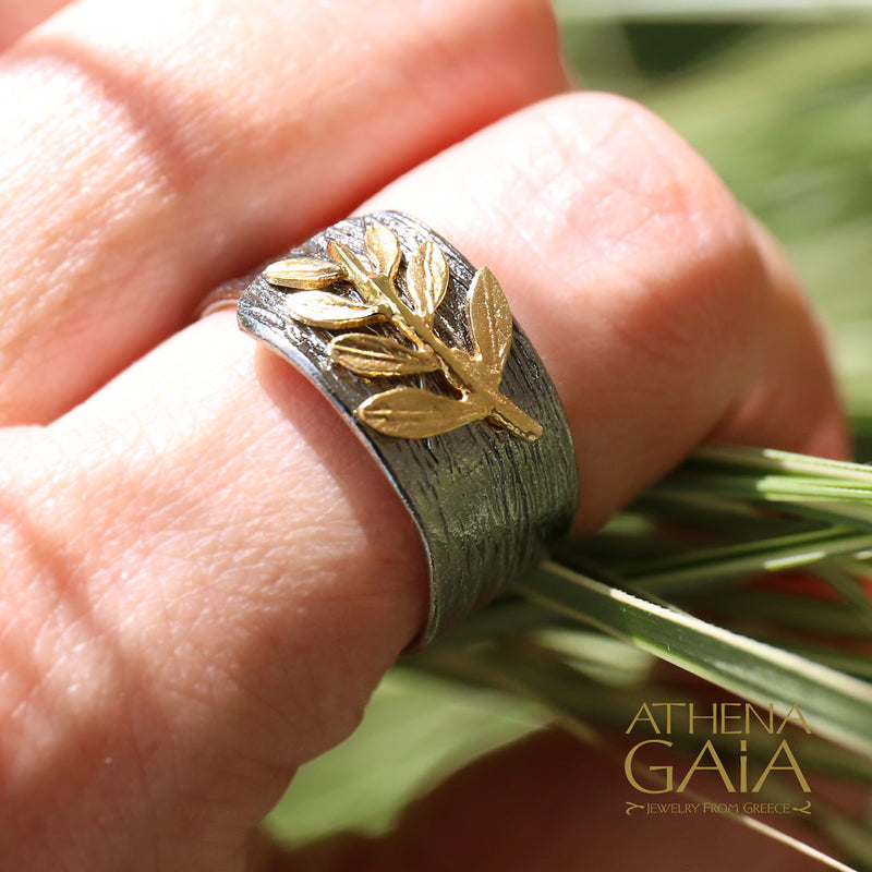 Champion Olive Branch Band Ring - 14k Gold & Sterling Silver (In-Stock)