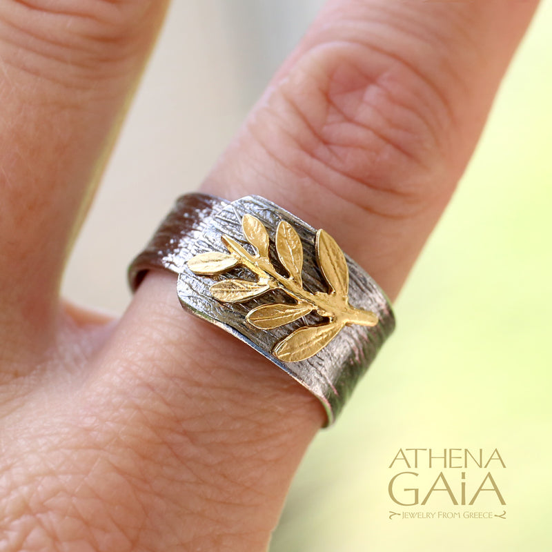 Champion Olive Branch Band Ring - 14k Gold & Sterling Silver (In-Stock)