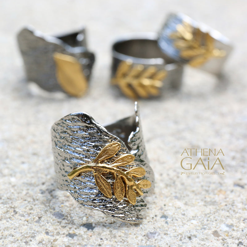 Champion Olive Branch Wrap Ring - 14k Gold & Sterling Silver Ring