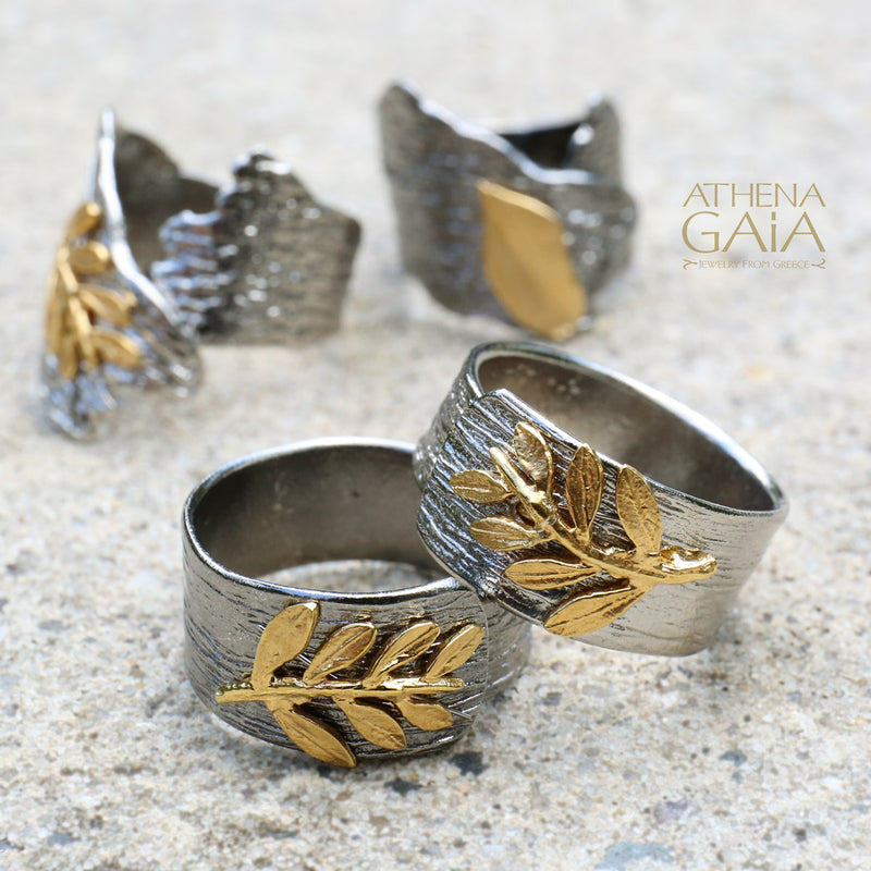 Champion Olive Branch Band Ring - 14k Gold & Sterling Silver (In-Stock)
