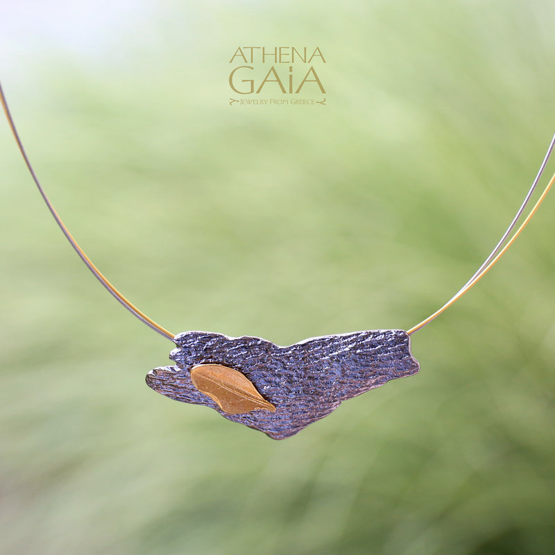 Champion Single Olive Leaf Wide Necklace 14k Gold & Sterling Silver Necklace