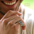 Eternal Greek Key Enamel Ring - 18k Gold Ring - Cigar Band Ring