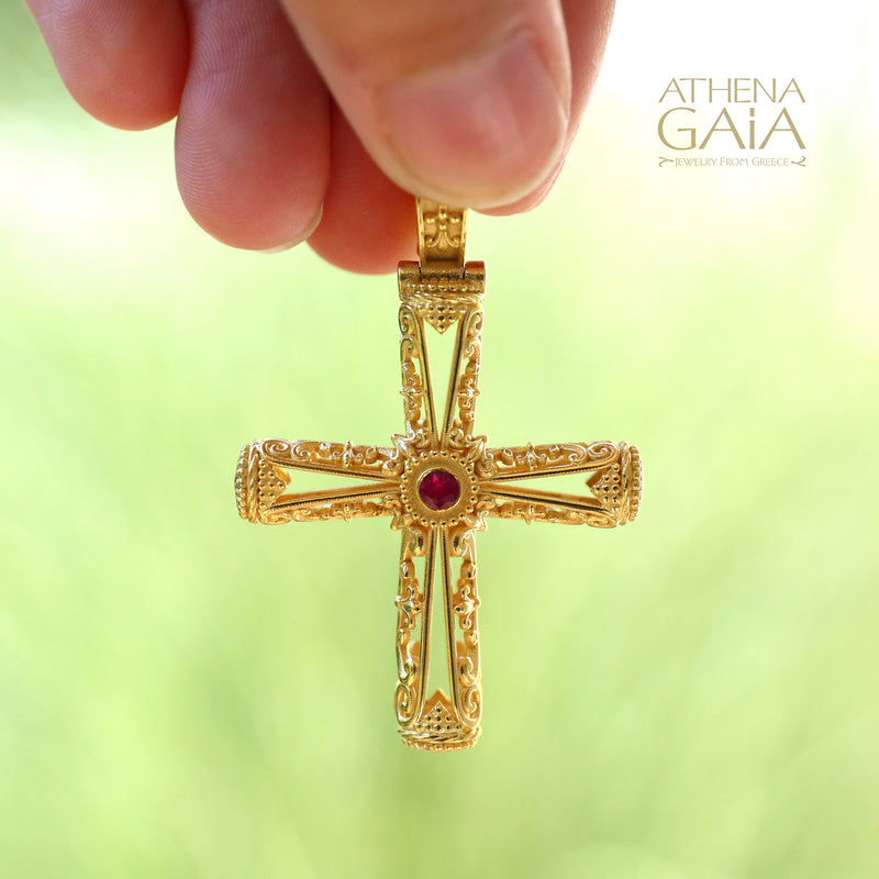 Filigree Orthodox Cross (Large) - 18k Gold - Byzantine Cross