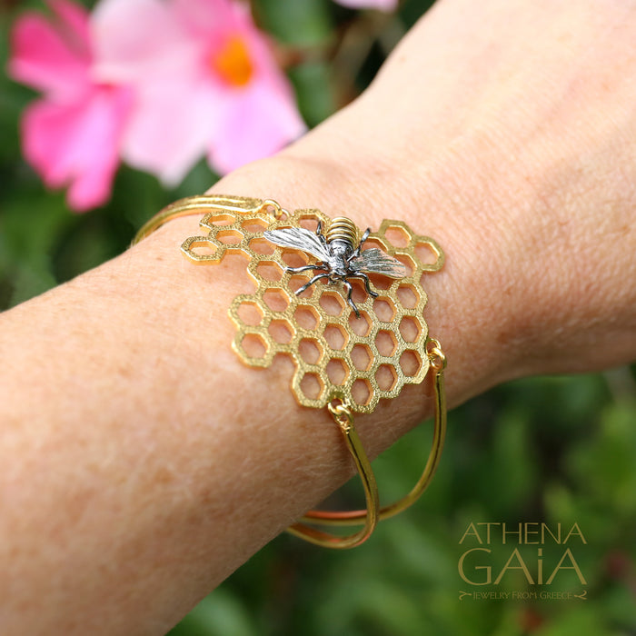 Large Faithful Honey Bee and Comb Organic Bracelet