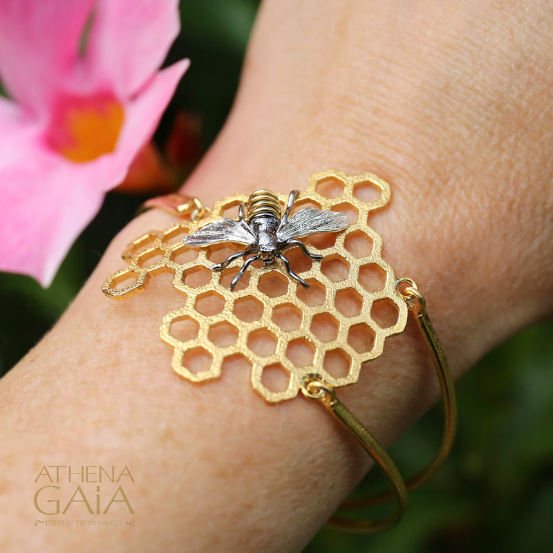 Basilissa Organic Honeycomb Bee Bracelet - Gold Plated Sterling Silver