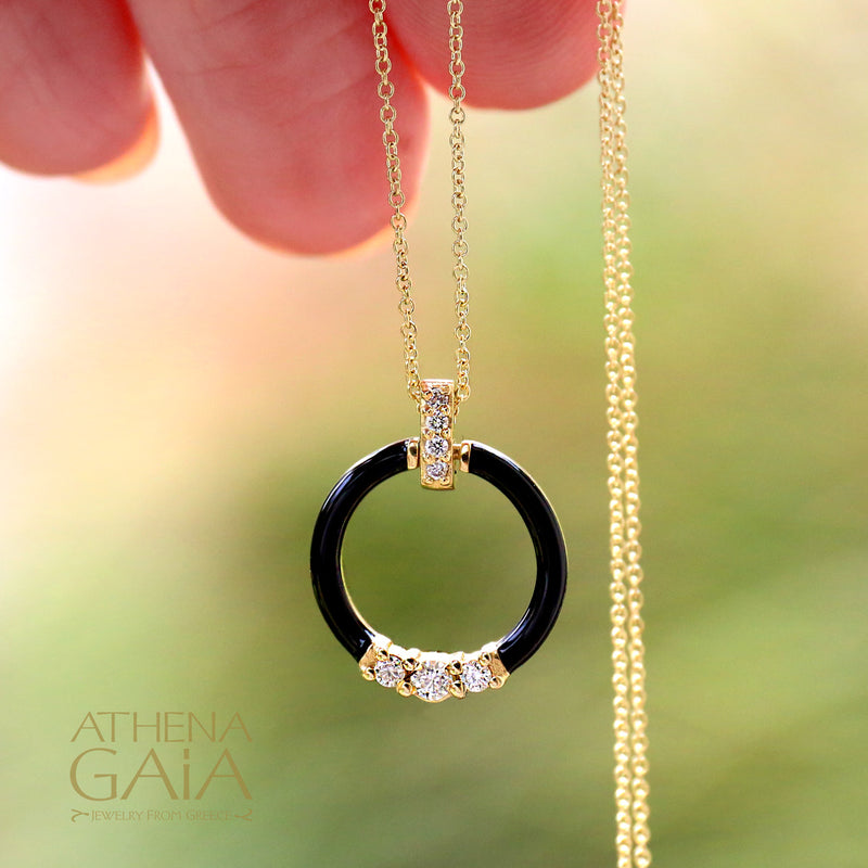 Enamel Ring Pendant Necklace - 14k Gold Necklace