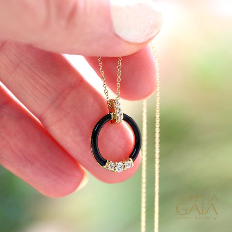 Enamel Ring Pendant Necklace - 14k Gold Necklace