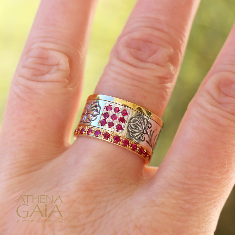 Stone Field Ring - 18k Gold & Sterling Silver Ring - Cigar Band Ring