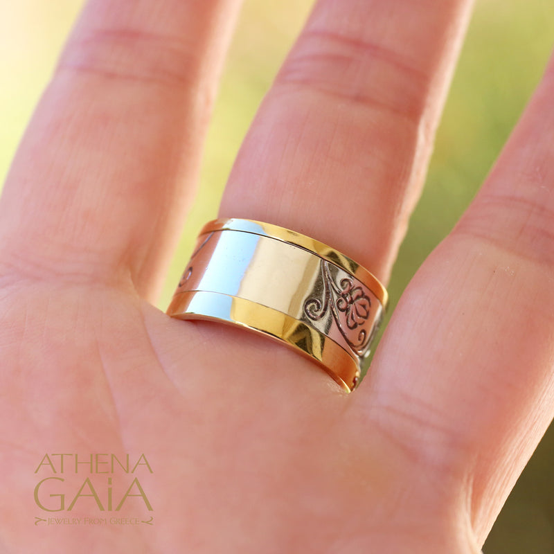 Stone Field Ring - 18k Gold & Sterling Silver Ring - Cigar Band Ring