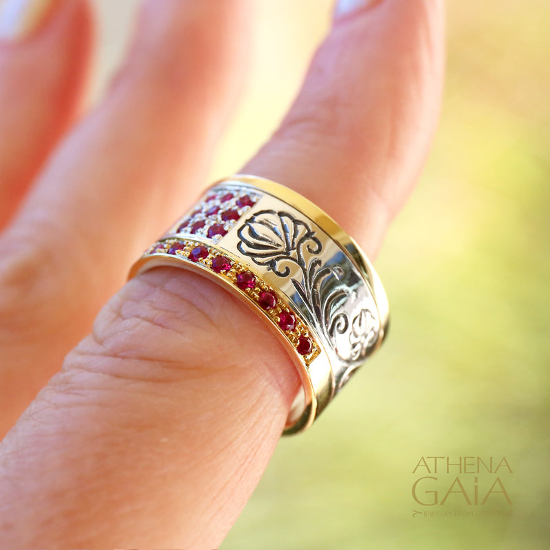 Stone Field Ring - 18k Gold & Sterling Silver Ring - Cigar Band Ring