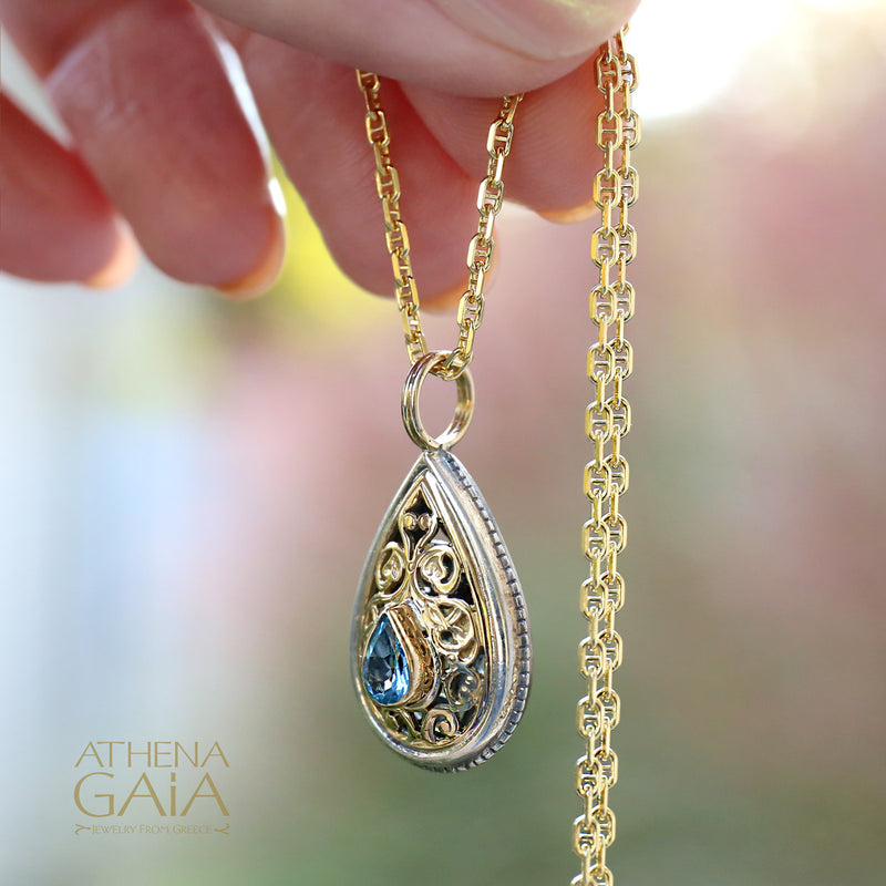 Garden Shadows Teardrop Gemstone Pendant - 18k Gold & Sterling Silver Pendant
