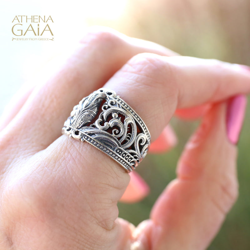 Silver Waves Filigree Band Ring - Sterling Silver Ring