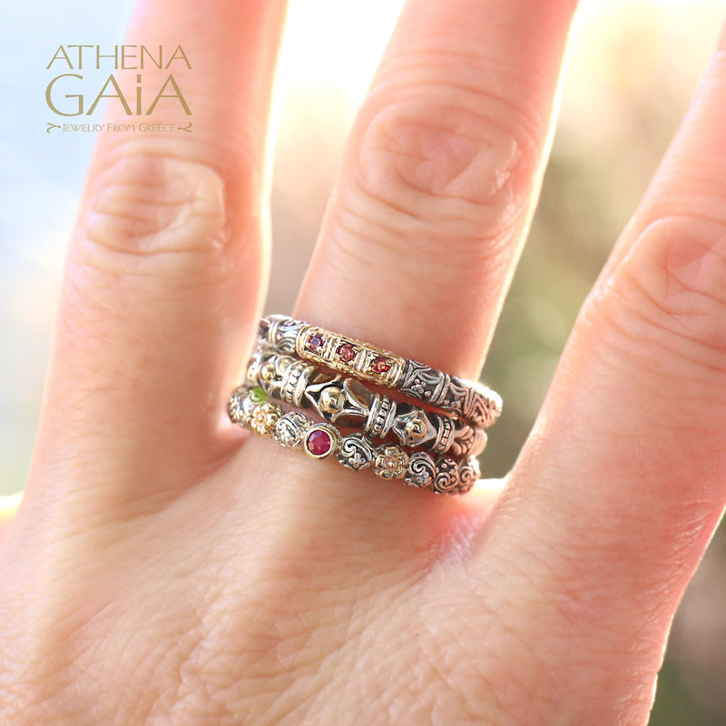 Meadow Breeze Pave Accent Ring - 18k Gold & Sterling Silver Ring - Stackable Ring