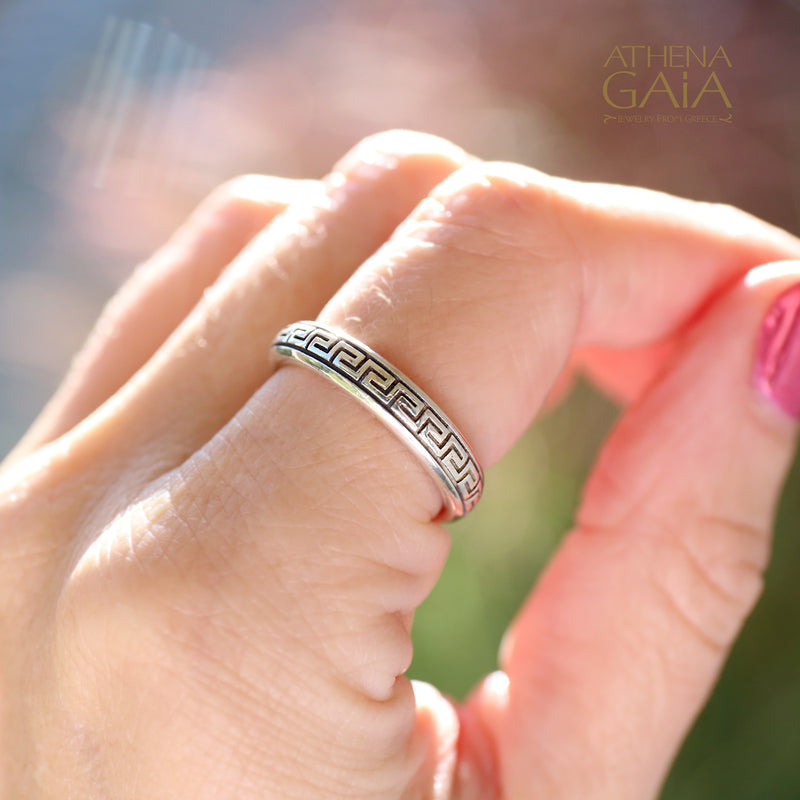 Meander Band Ring - Sterling Silver Ring - Stackable Ring