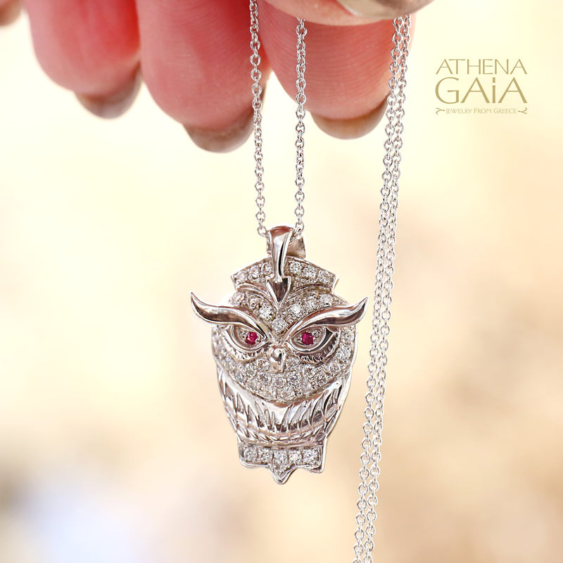 Olympian Athena Owl Pendant Necklace - 18k Gold Necklace