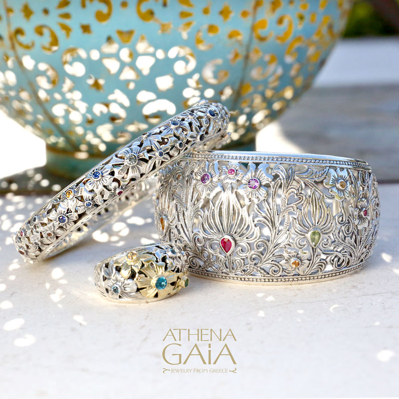 Flower Field Ring - 18k Gold & Sterling Silver Ring - Cocktail Ring