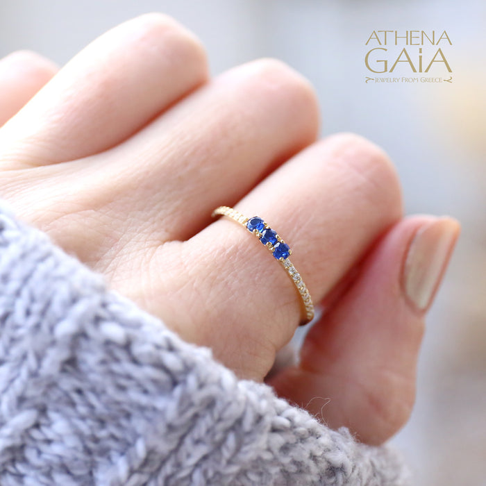 14k Gold Stackable Triple Stone Run Ring (In-Stock)