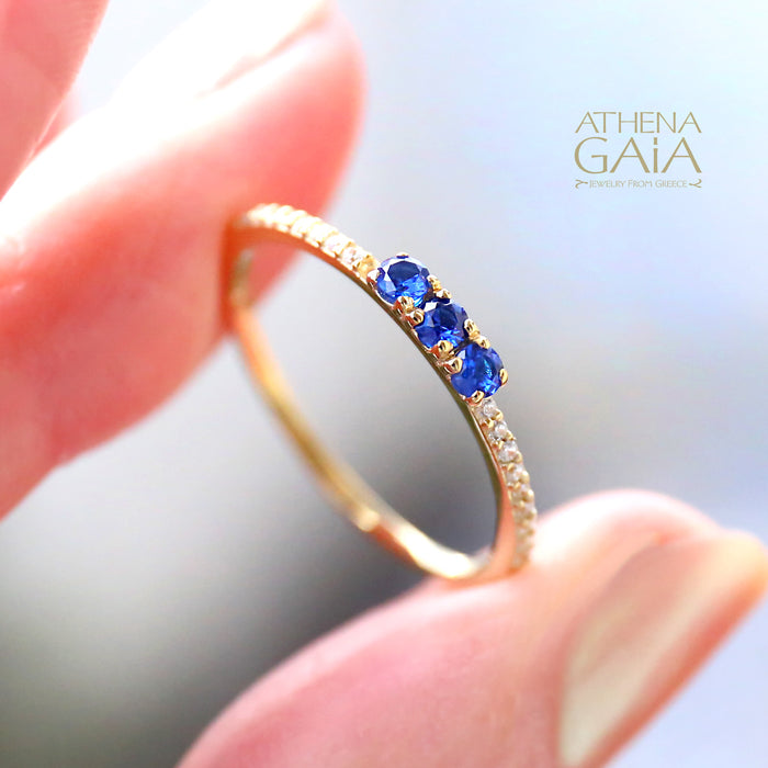 14k Gold Stackable Triple Stone Run Ring (In-Stock)