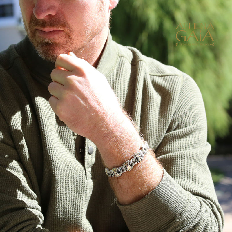 Heavy Axeheads Curb Bracelet - 18k Gold & Sterling Silver Bracelet - Link Bracelet