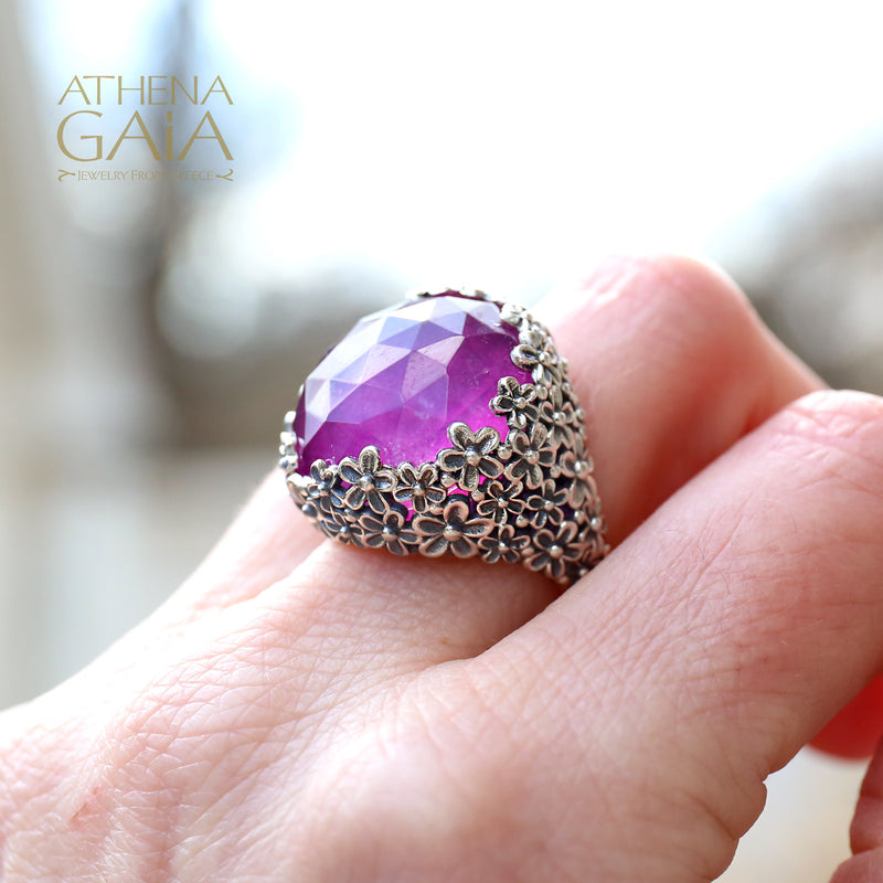 Pop Rocks Wild Flower Anthemis Round Ring (Large) - Sterling Silver Ring - Cocktail Ring