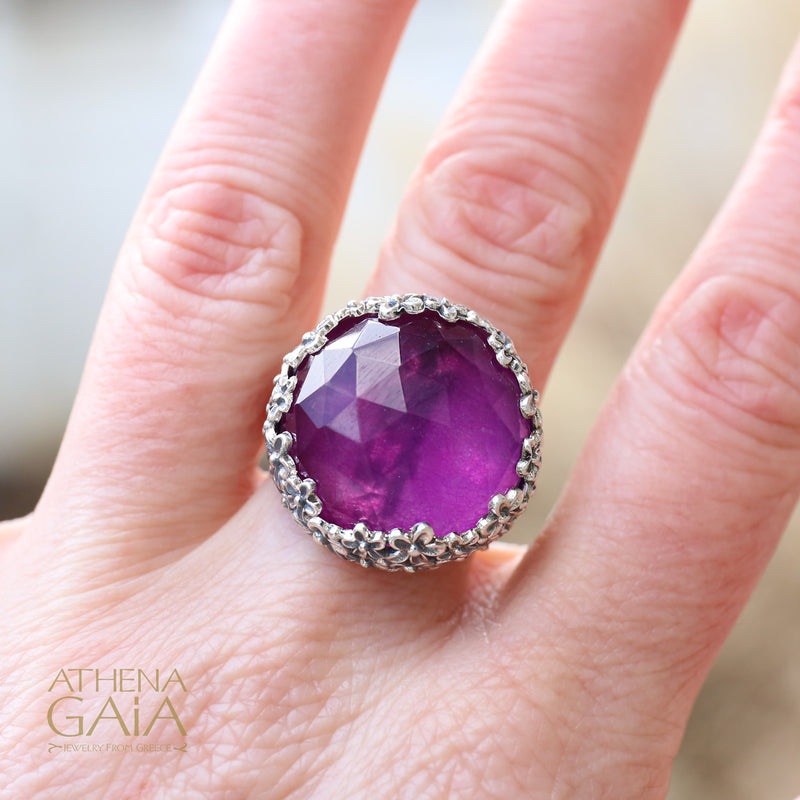 Pop Rocks Wild Flower Anthemis Round Ring (Large) - Sterling Silver Ring - Cocktail Ring