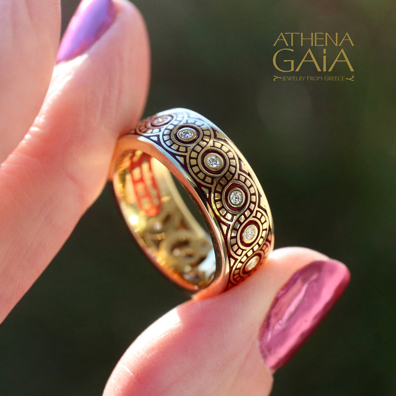 Eternal Braid Enamel Ring - 18k Gold Ring - Cigar Band Ring