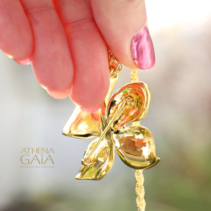 Golden Peonies Brooch/Pendant - 18k Gold Pendant