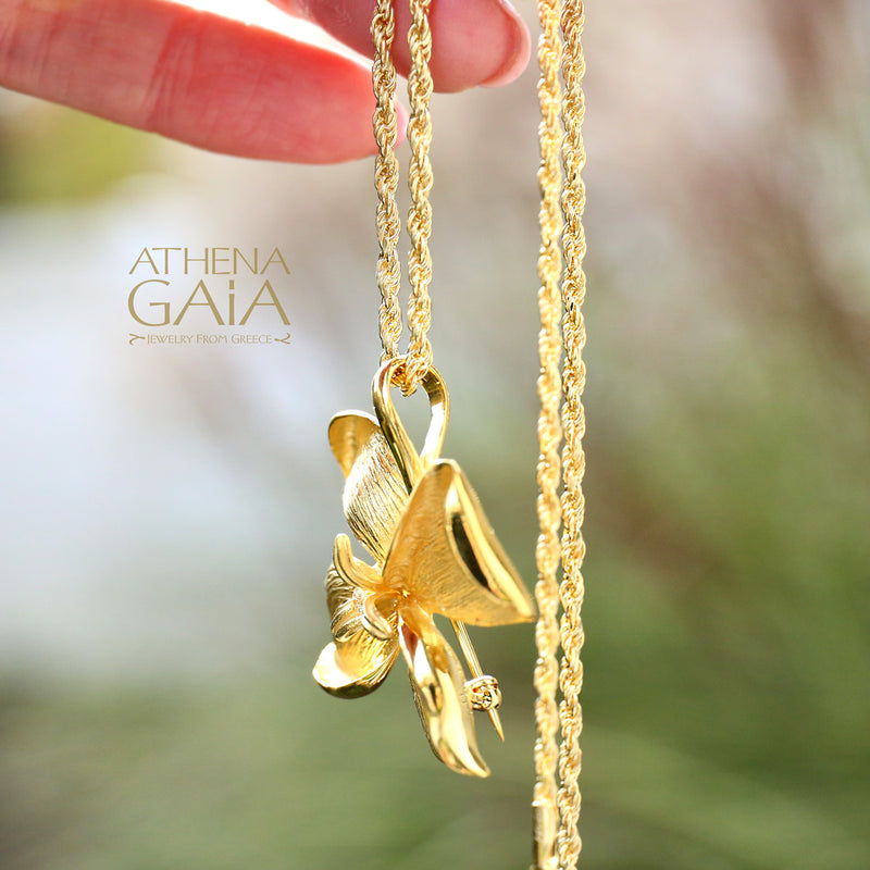 Golden Peonies Brooch/Pendant - 18k Gold Pendant