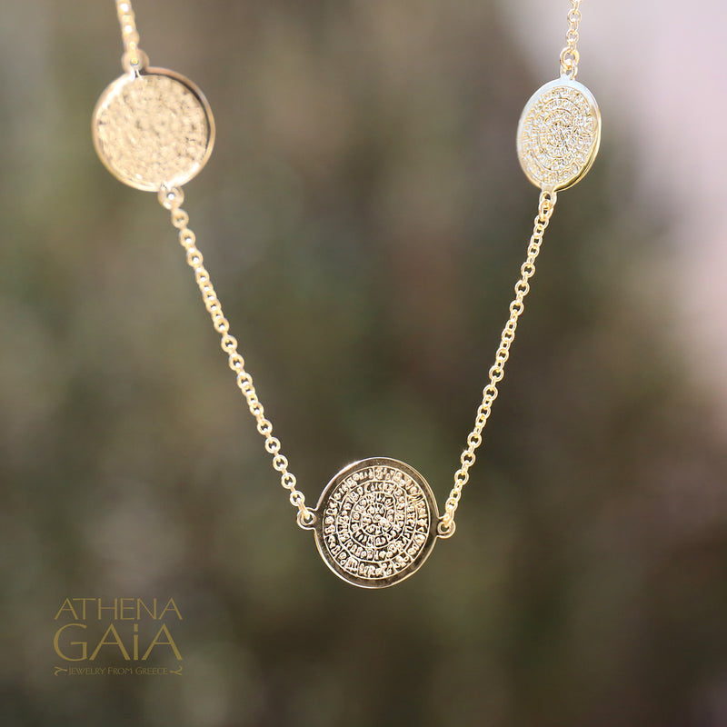 Phaistos 3-Disc Necklace - 14k Gold Necklace