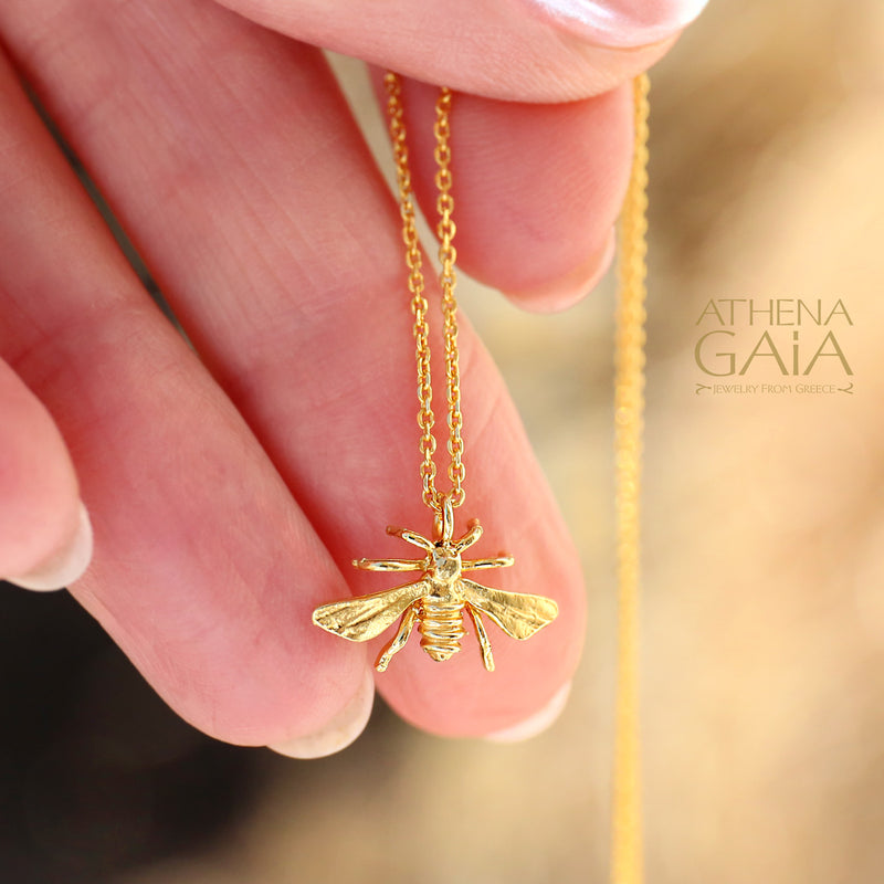 Sweet Honey Bee Necklace (Small) - Gold Plated Sterling Silver Necklace