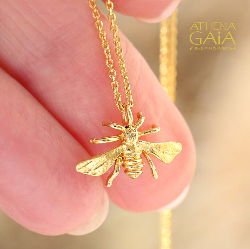 Sweet Honey Bee Necklace (Small) - Gold Plated Sterling Silver Necklace