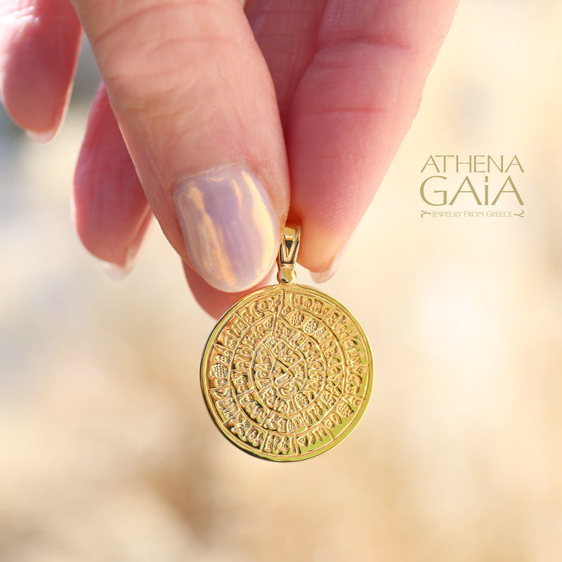 Phaistos Disc Pendant (Large) - 14k Gold Pendant