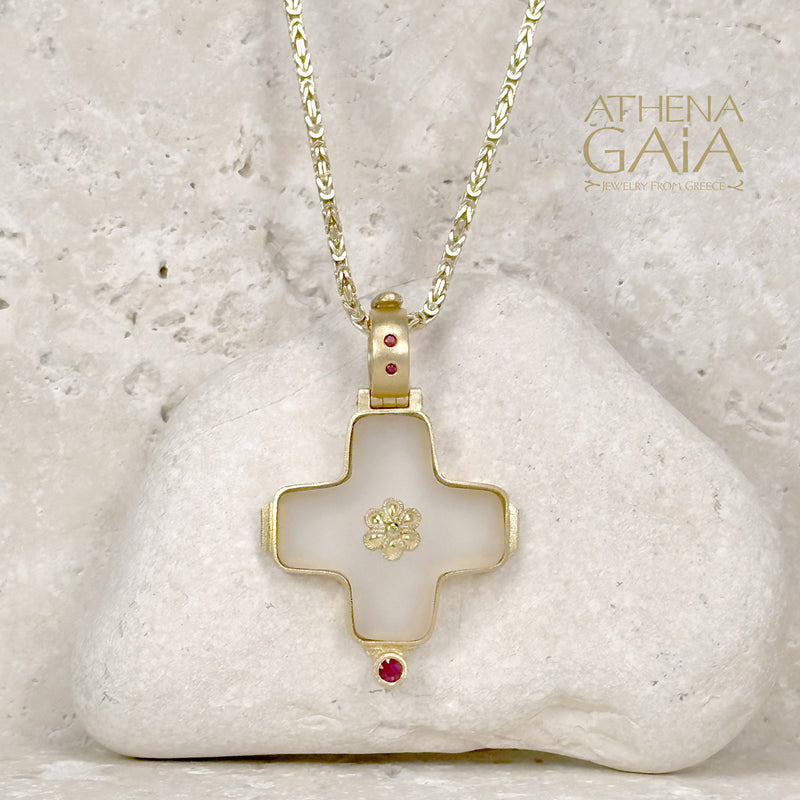 Quartz Gold Cross - 18k Gold - Greek Cross