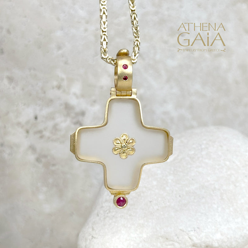 Quartz Gold Cross - 18k Gold - Greek Cross