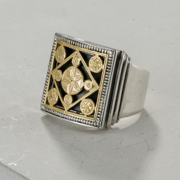 Monastiraki Church Stars Above Ring - 18k Gold & Sterling Silver Ring - Club Ring