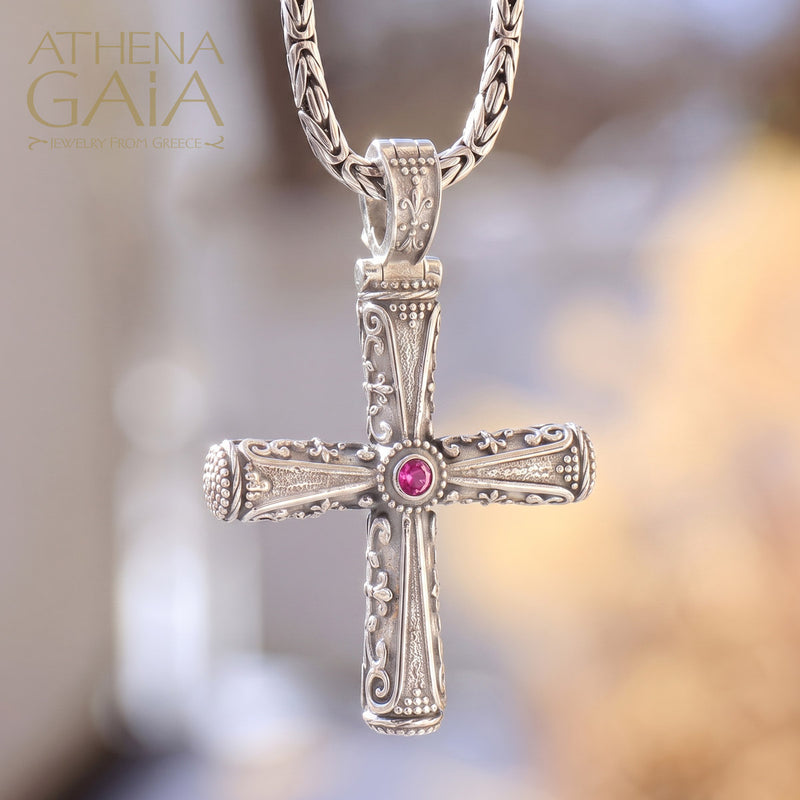 Columns Solid Orthodox Cross (Large) - Sterling Silver - Byzantine Cross