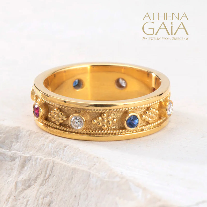 Byzantine Embroidery Narrow Band Ring - 18k Gold - Stackable Ring (In-Stock)