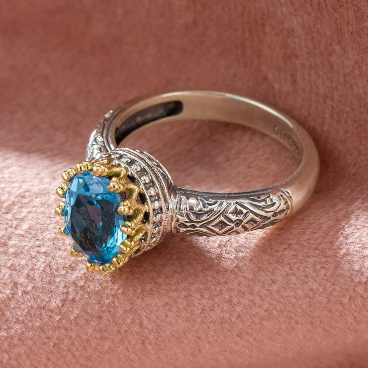 Etched Tall Crown Ring - 18k Gold & Sterling Silver Ring - Cocktail Ring