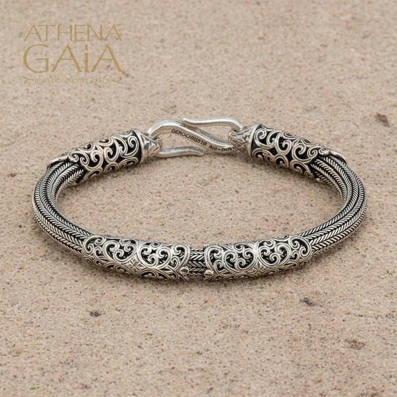 Silver Double Collar Strap Bracelet - Sterling Silver Bracelet