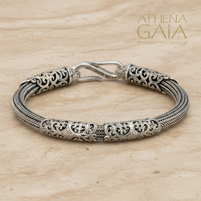 Silver Double Collar Strap Bracelet - Sterling Silver Bracelet