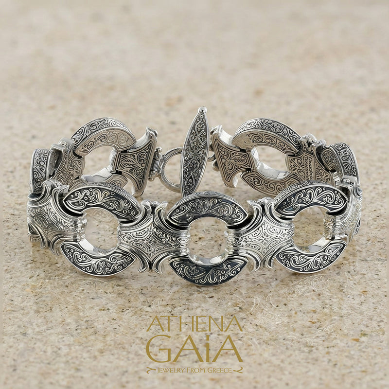 Round Bridge Link Bracelet - Sterling Silver