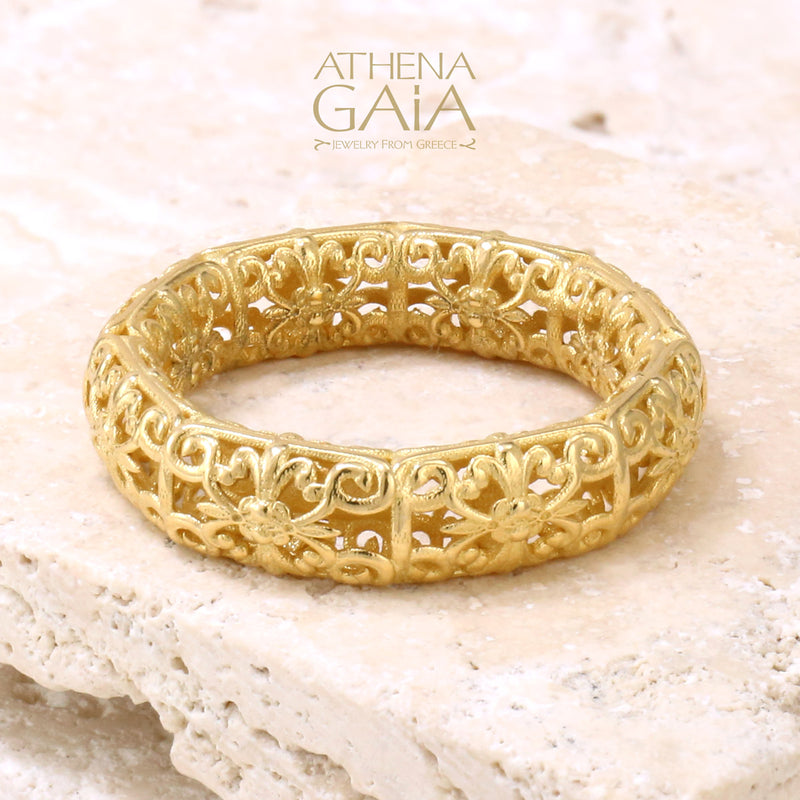 Byzantine Embroidery River Ring - 18k Gold Ring - Stackable Ring