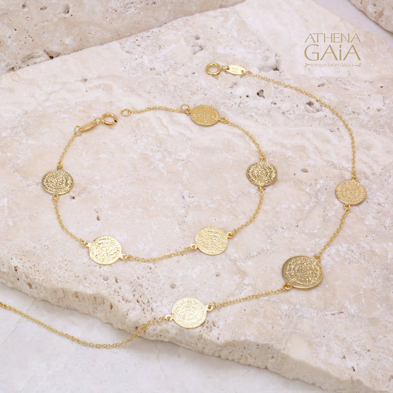 Phaistos 5 Disc Bracelet - 14k Gold Bracelet